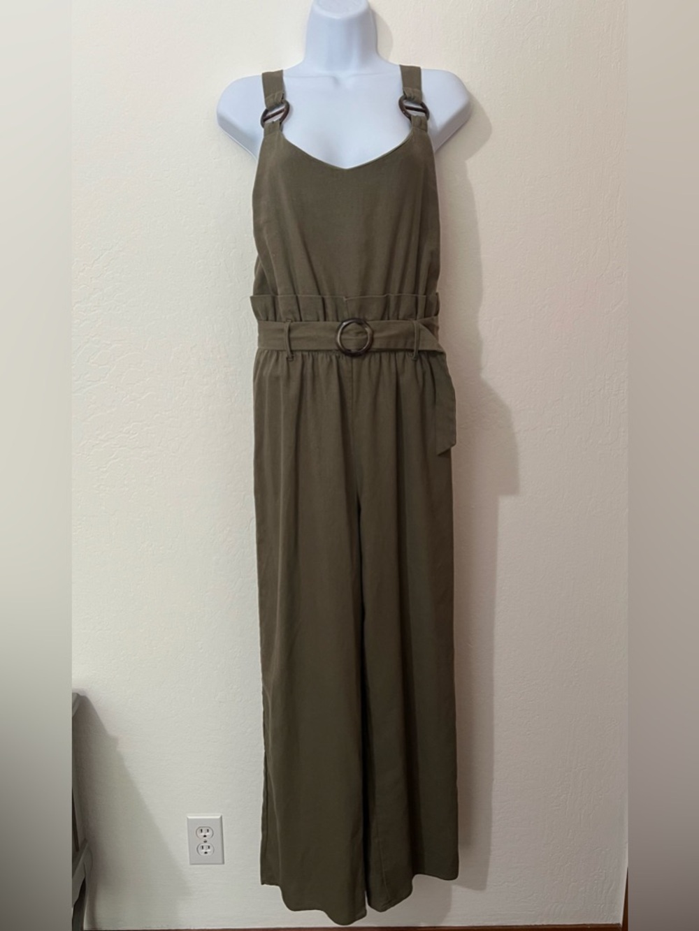 Olive Green Pantsuit With Paper-Bag Waist.